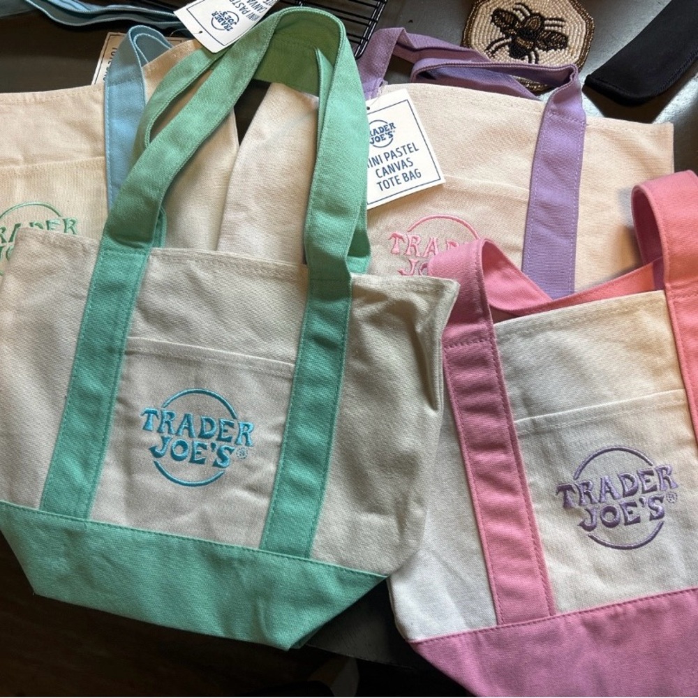 Pastel Canvas Tote Bag - Green, Purple, Pink